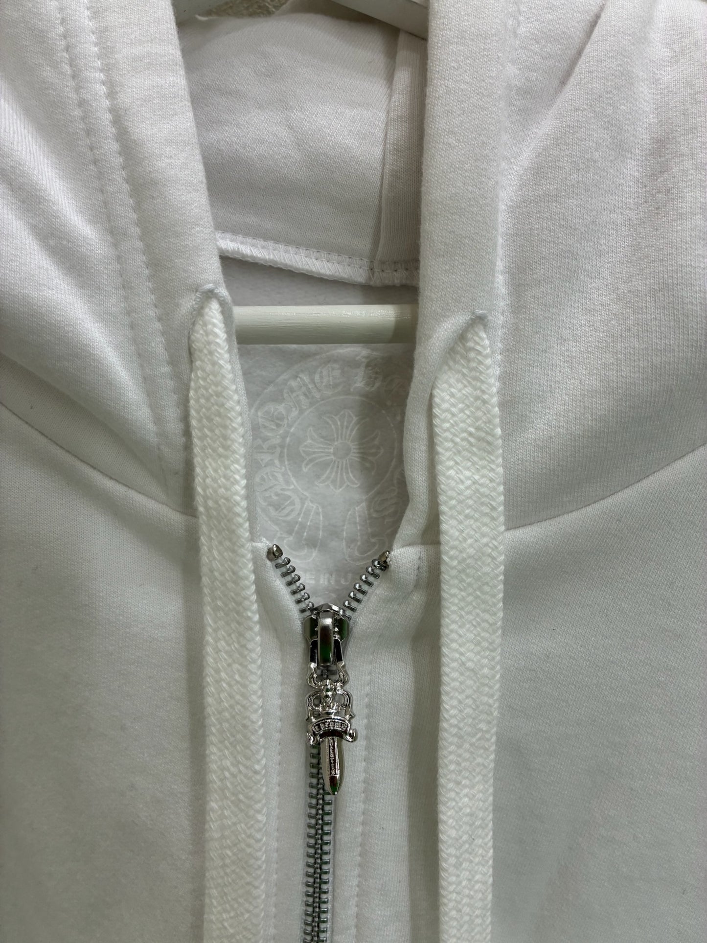 Chrome Hearts Verticale Logo Zip Up Hoodie White
