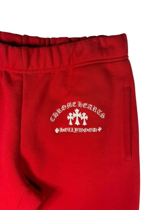 Chrome Hearts Red & White Triple Cross Embroidered Sweatpants