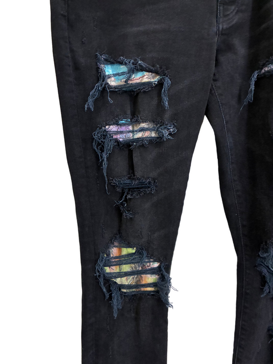 Amiri Colorful Patchwork Black Destroyed Denim Jeans