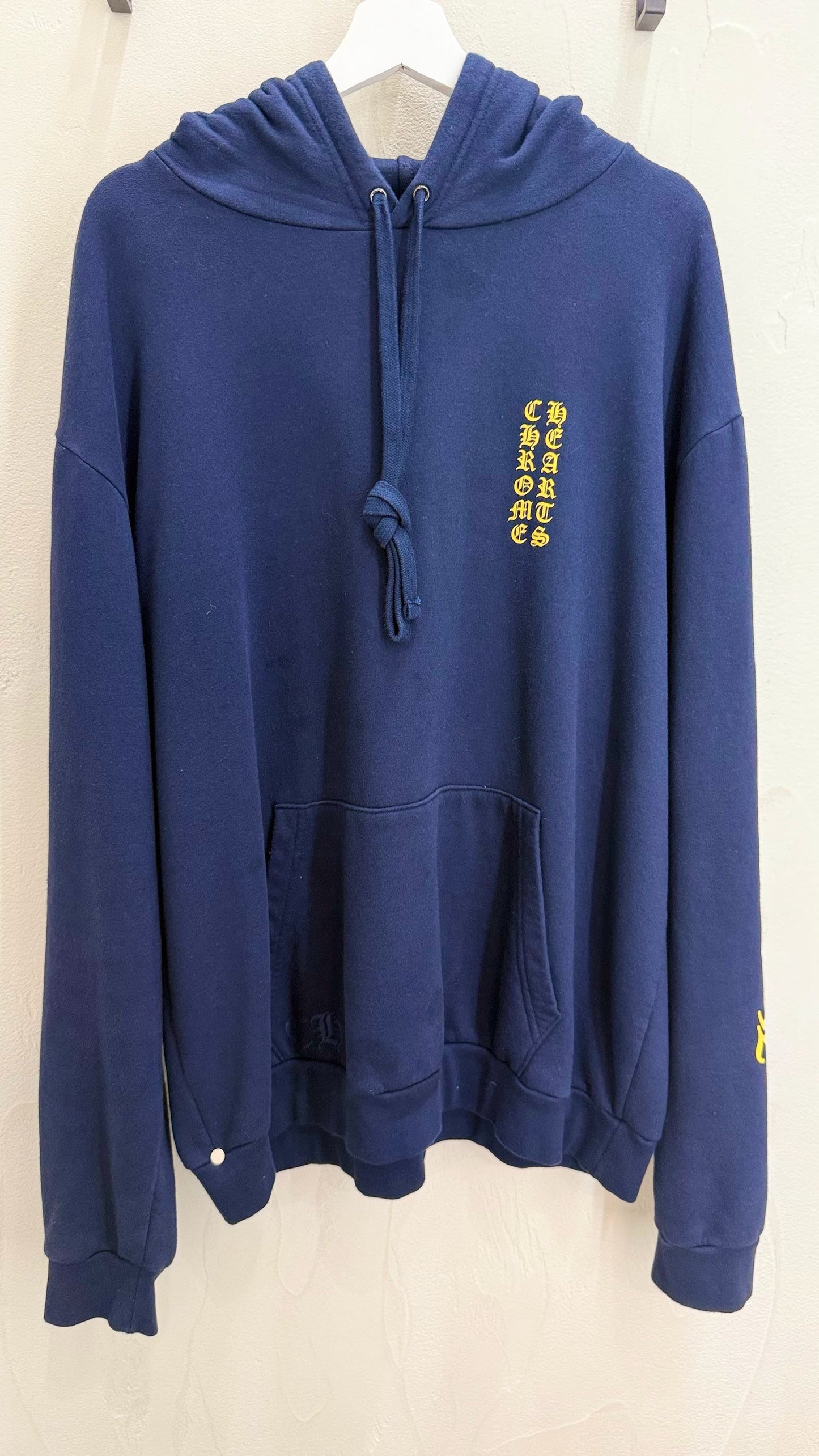 Chrome Hearts Navy & Yellow Script Logo Hoodie