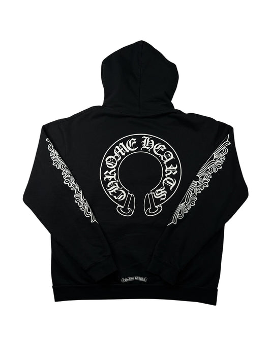 Chrome Hearts Black Horseshoe Floral Cross-Sleeve Hoodie