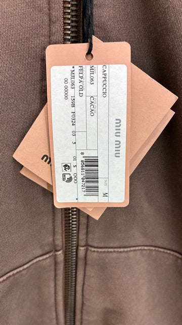 Miu Miu Garment Cacao Cotton Fleece Zip Up Hoodie