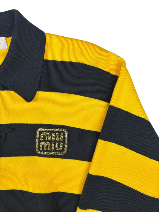 Miu Miu Striped Cotton-Blend Polo Sweater