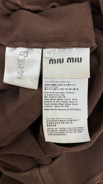 Miu Miu Garment Cacao Cotton Fleece Zip Up Hoodie