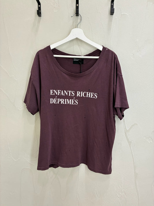 Enfants Riches Deprimes Wide Neck Logo T-Shirt Burgundy