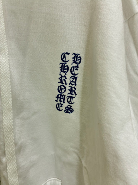 Chrome Hearts Verticale Logo Zip Up Hoodie White