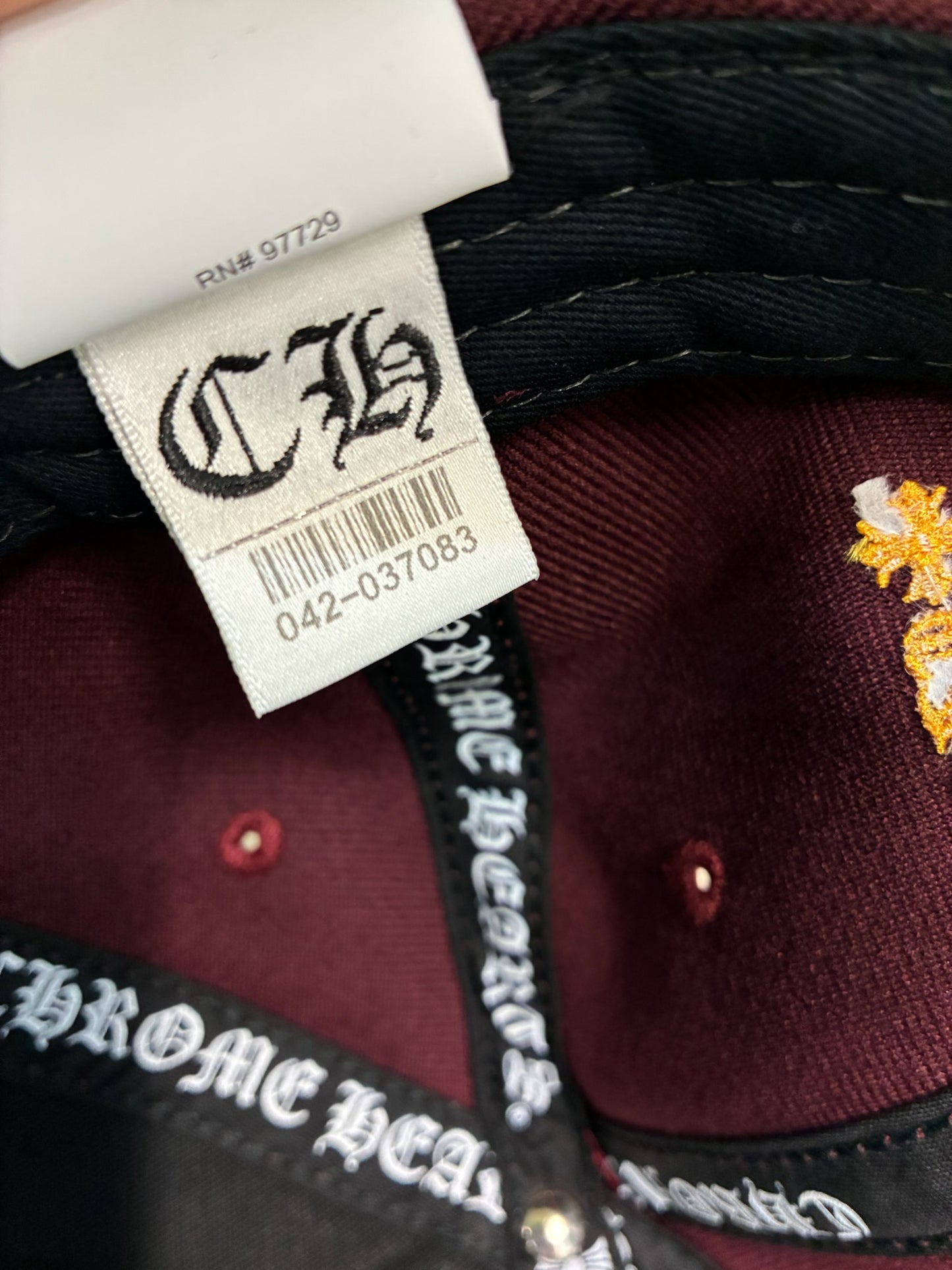Chrome Hearts Embroidered CH Logo Baseball Hat Burgundy