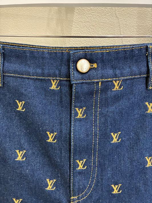 Louis Vuitton Embroidered Signature Denim Shorts