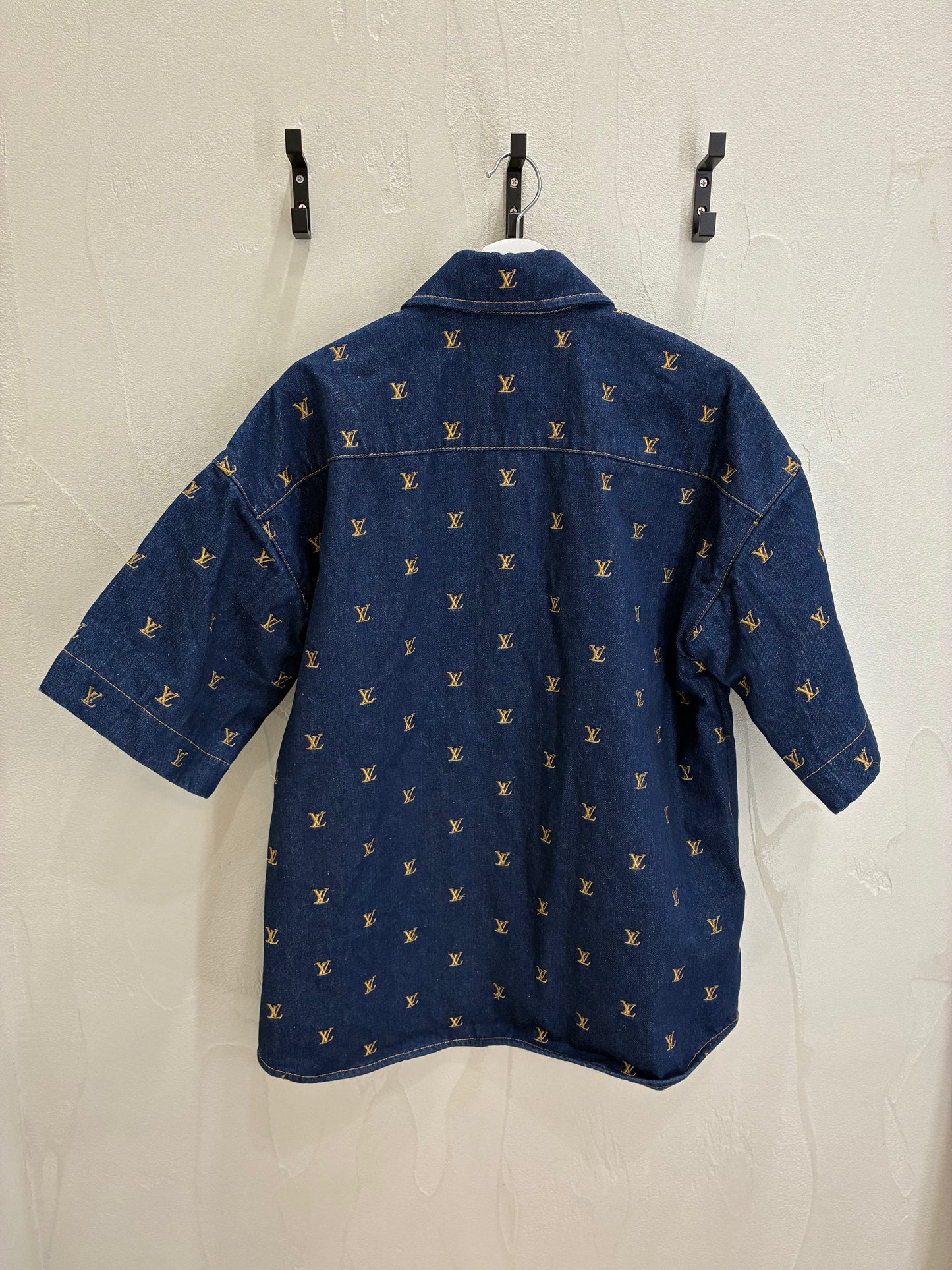 Louis Vuitton Embroidered Signature Short-Sleeved Denim Shirt