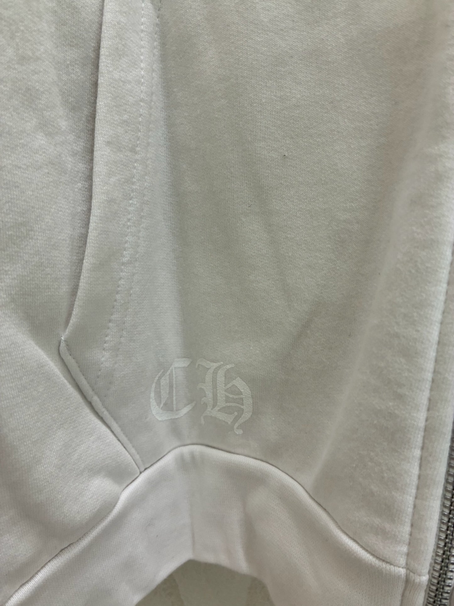 Chrome Hearts Verticale Logo Zip Up Hoodie White