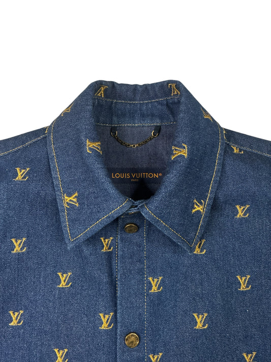 Louis Vuitton Embroidered Signature Short-Sleeved Denim Shirt