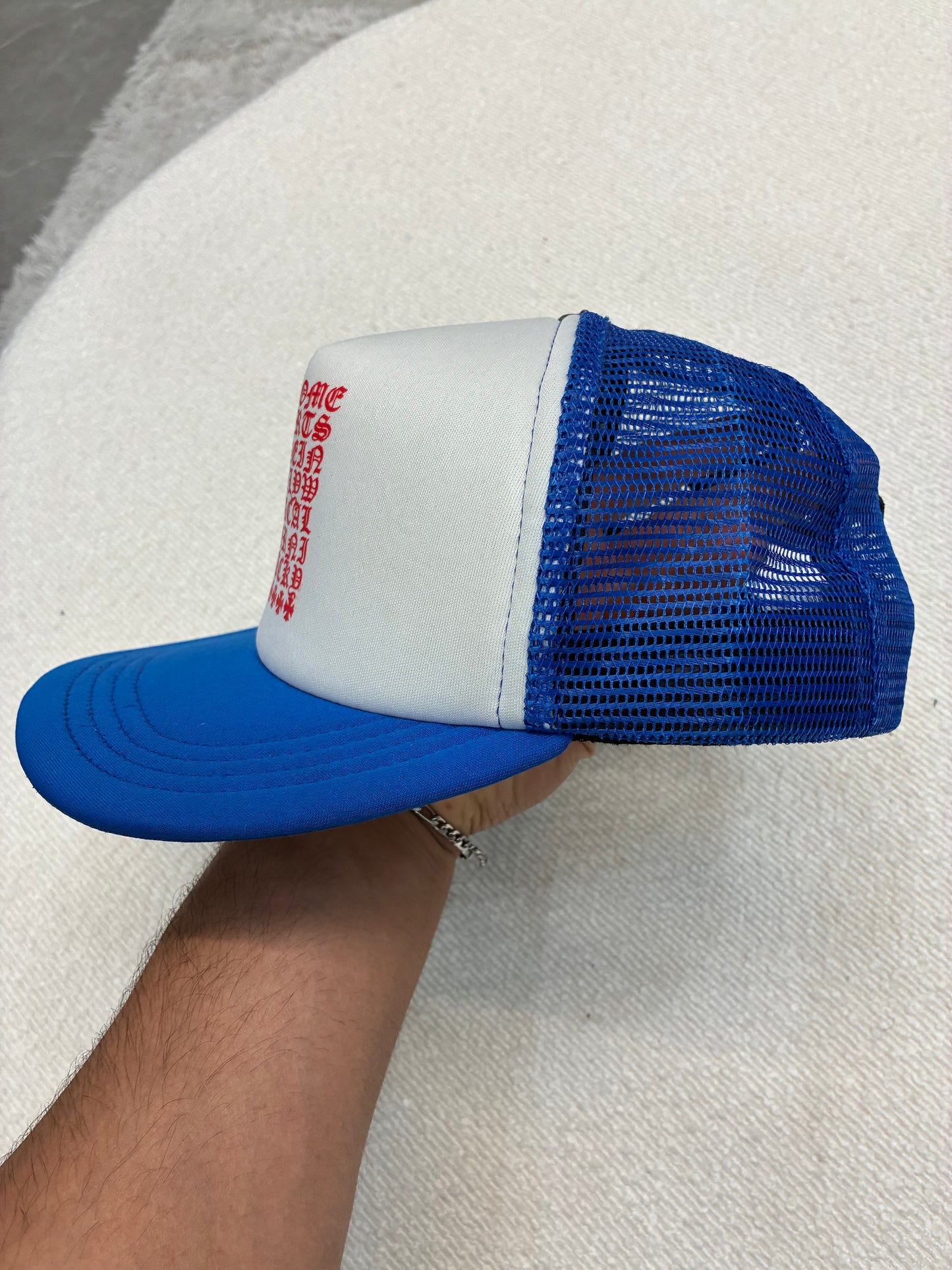 Chrome Hearts Eye Chart Trucker Hat Blue White