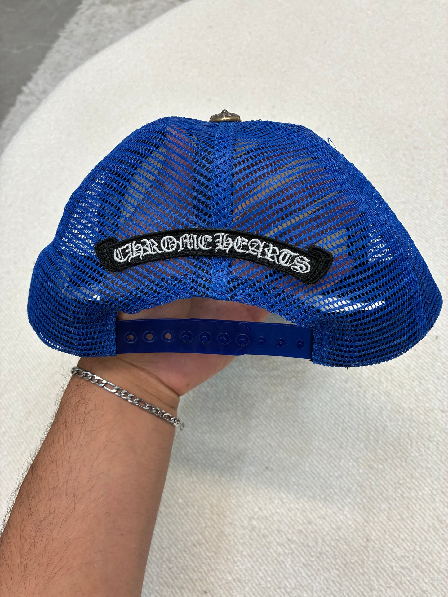 Chrome Hearts Eye Chart Trucker Hat Blue White