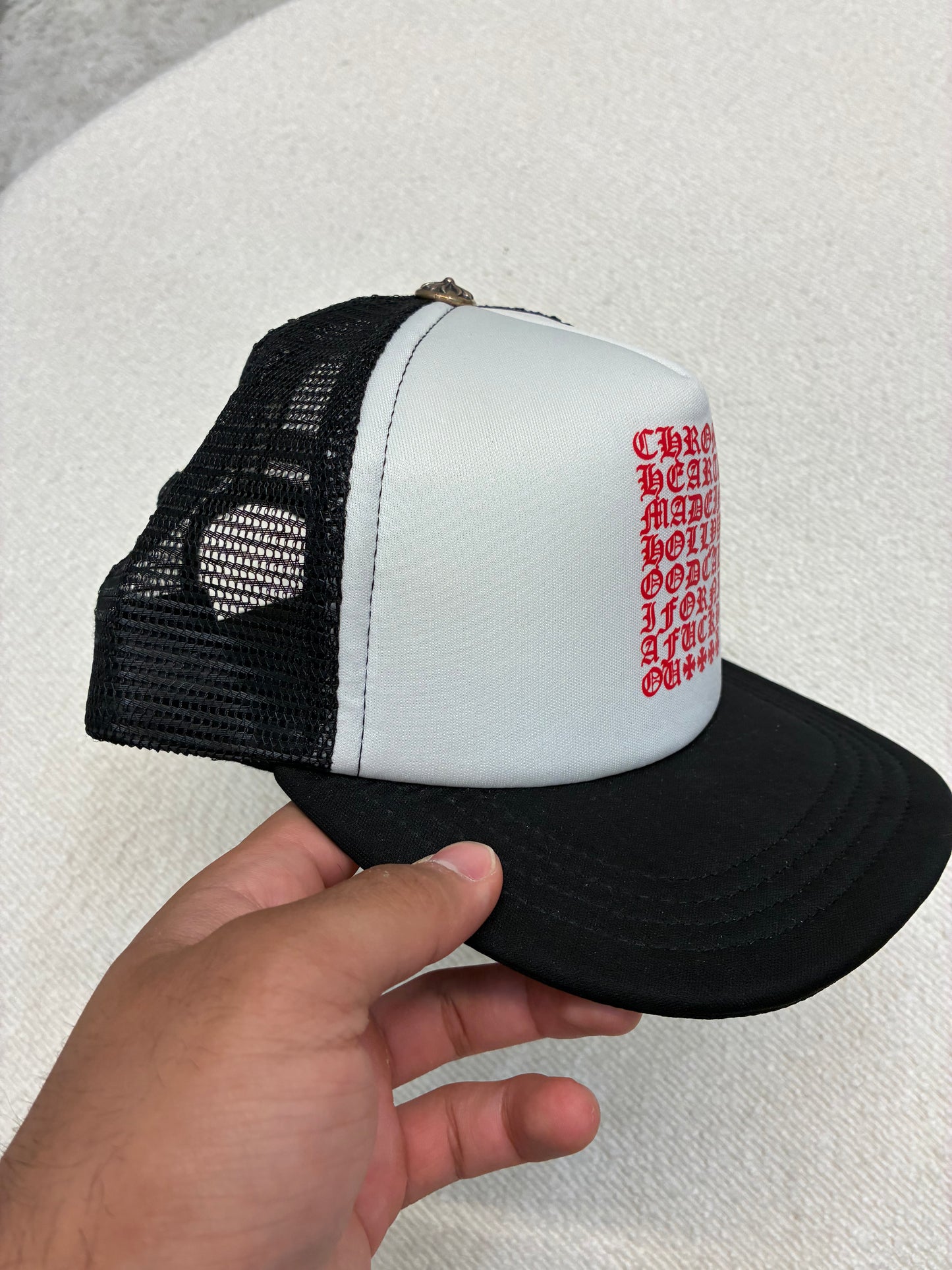 Chrome Hearts Eye Chart Trucker Hat Red White