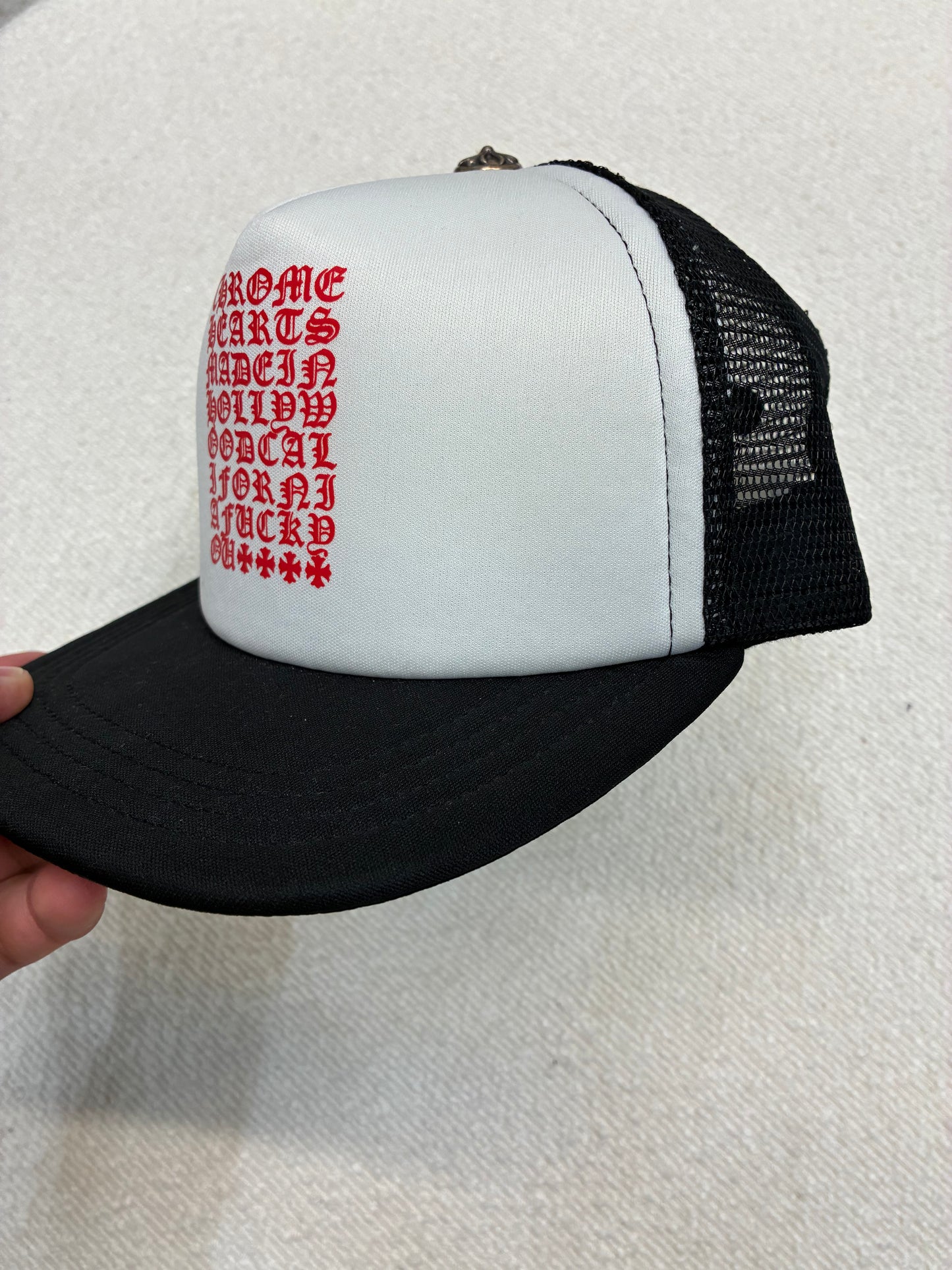 Chrome Hearts Eye Chart Trucker Hat Red White