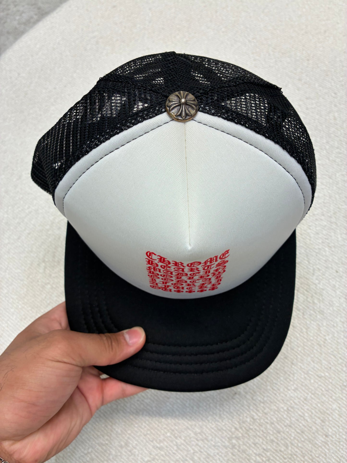 Chrome Hearts Eye Chart Trucker Hat Red White