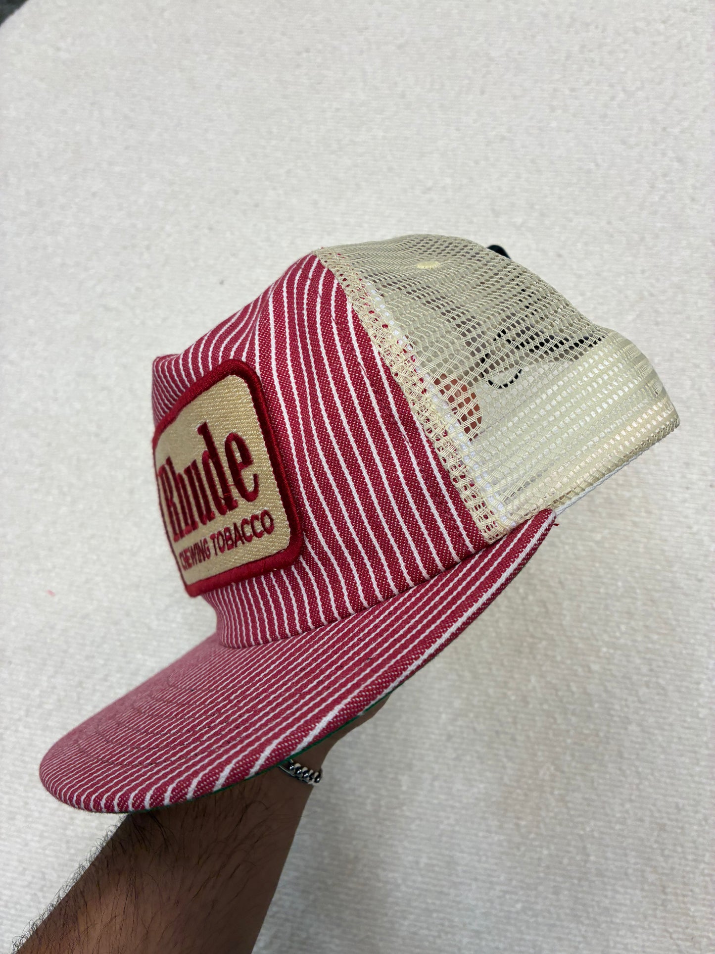Rhude Striped Tobacco Trucker Hat Red