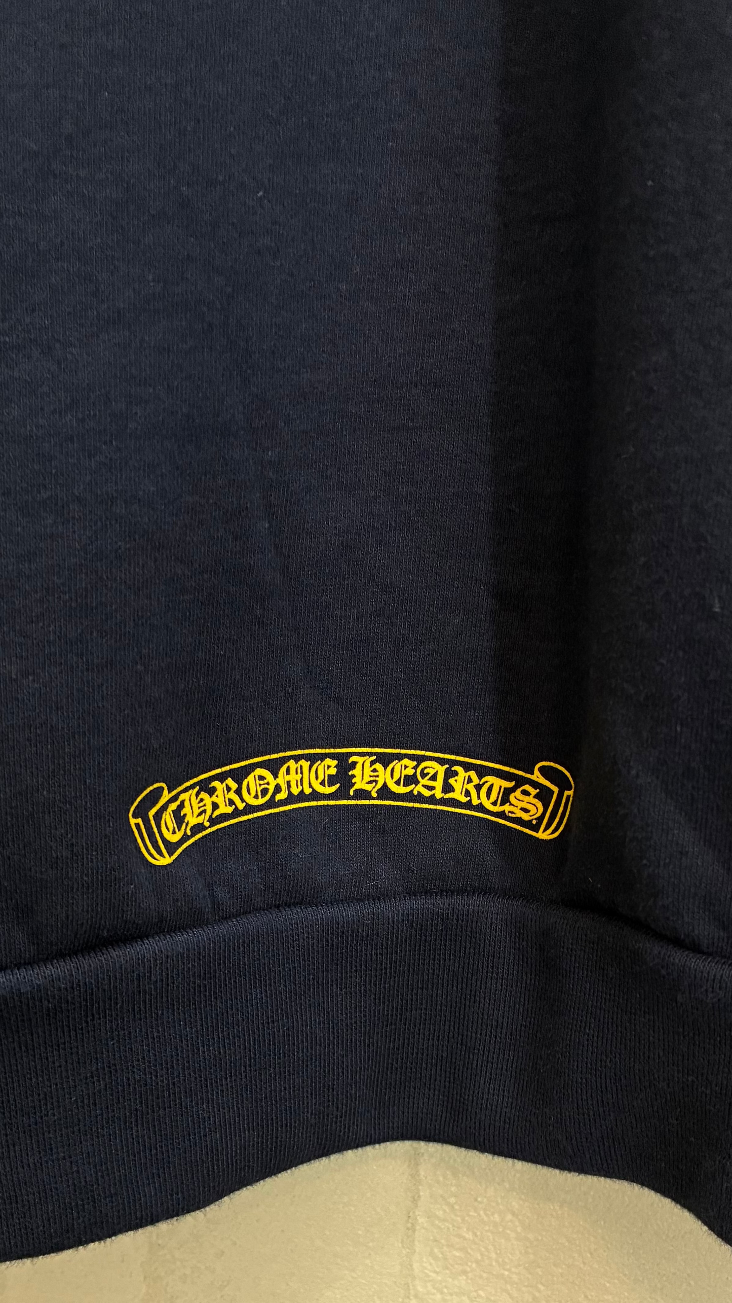 Chrome Hearts Navy & Yellow Script Logo Hoodie
