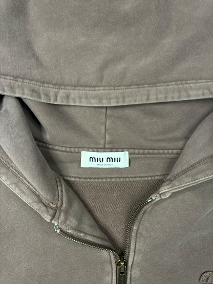 Miu Miu Garment Cacao Cotton Fleece Zip Up Hoodie