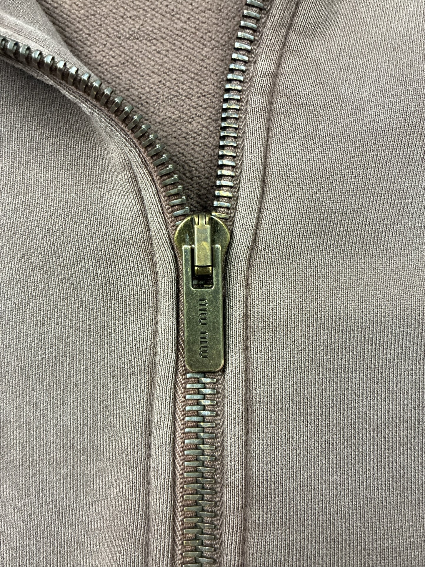 Miu Miu Garment Cacao Cotton Fleece Zip Up Hoodie