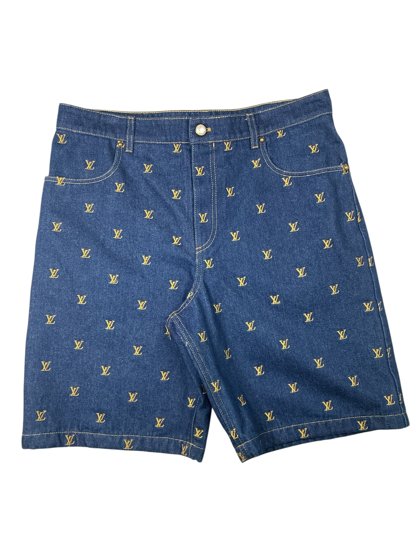 Louis Vuitton Embroidered Signature Denim Shorts