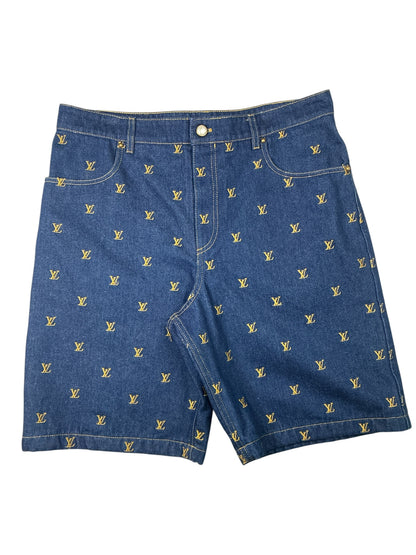 Louis Vuitton Embroidered Signature Denim Shorts