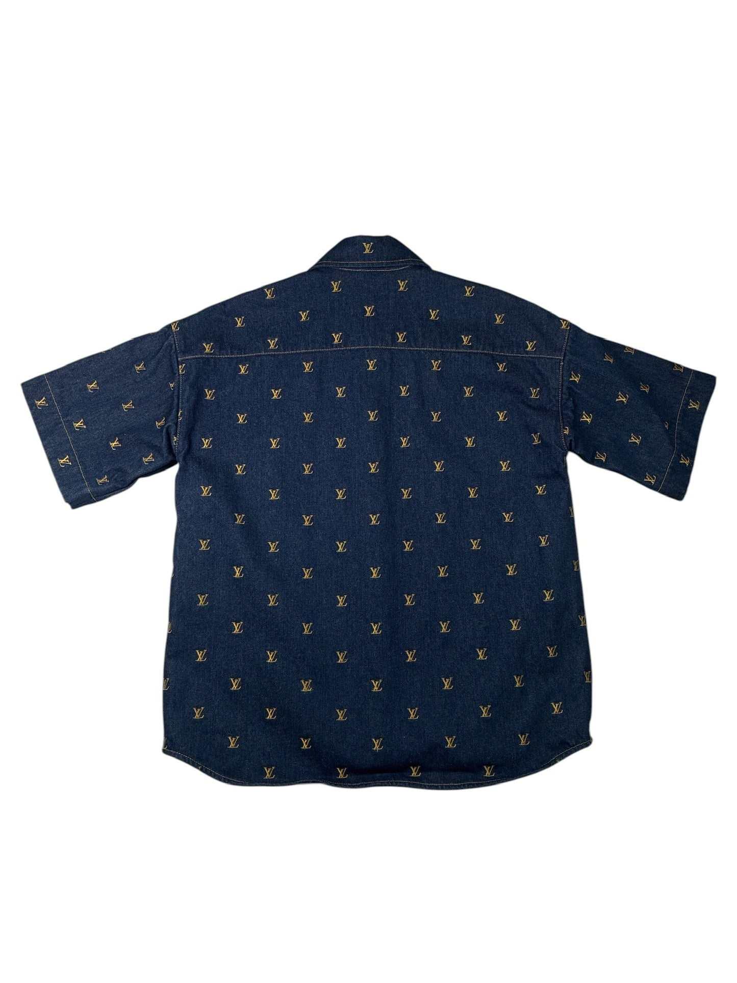 Louis Vuitton Embroidered Signature Short-Sleeved Denim Shirt