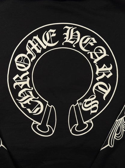 Chrome Hearts Black Horseshoe Floral Cross-Sleeve Hoodie