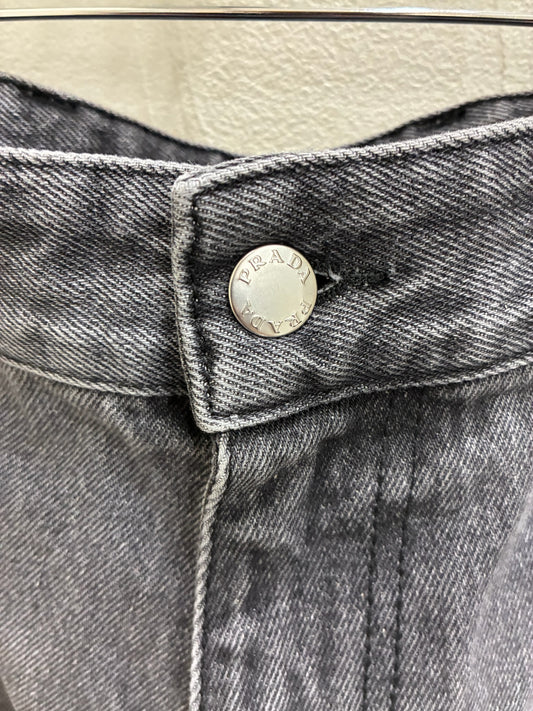 Prada Washed Grey Denim Wide Jeans