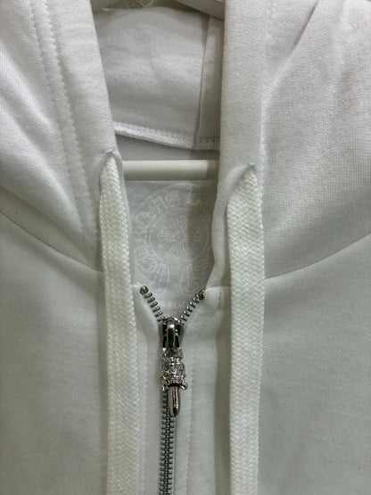 Chrome Hearts Verticale Logo Zip Up Hoodie White