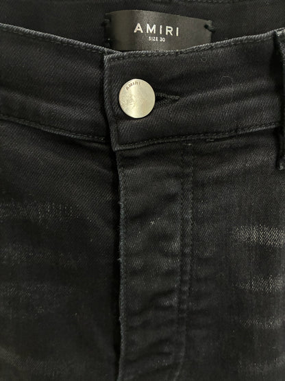 Amiri MX1 Cracked Paint Jeans In aged Black With Blue Patches