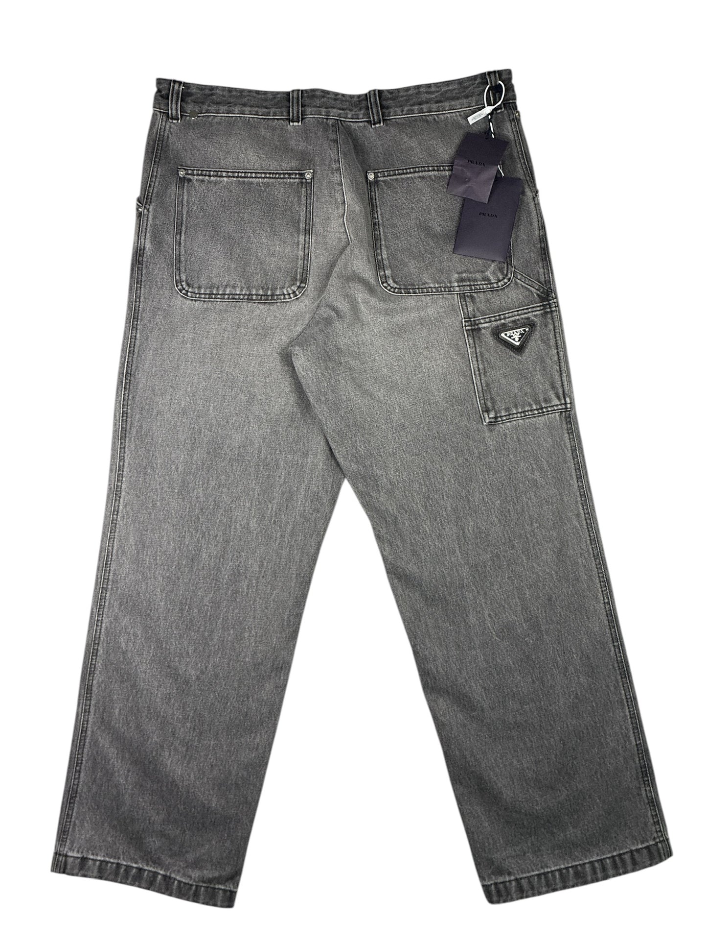 Prada Washed Grey Denim Wide Jeans