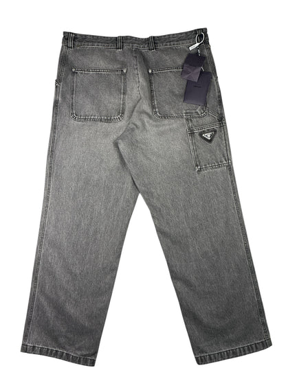 Prada Washed Grey Denim Wide Jeans