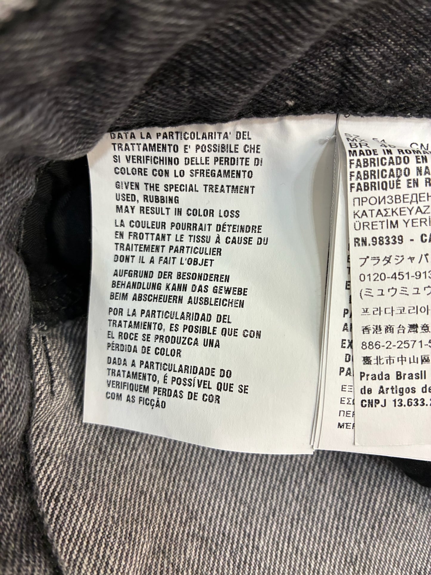 Prada Washed Grey Denim Wide Jeans