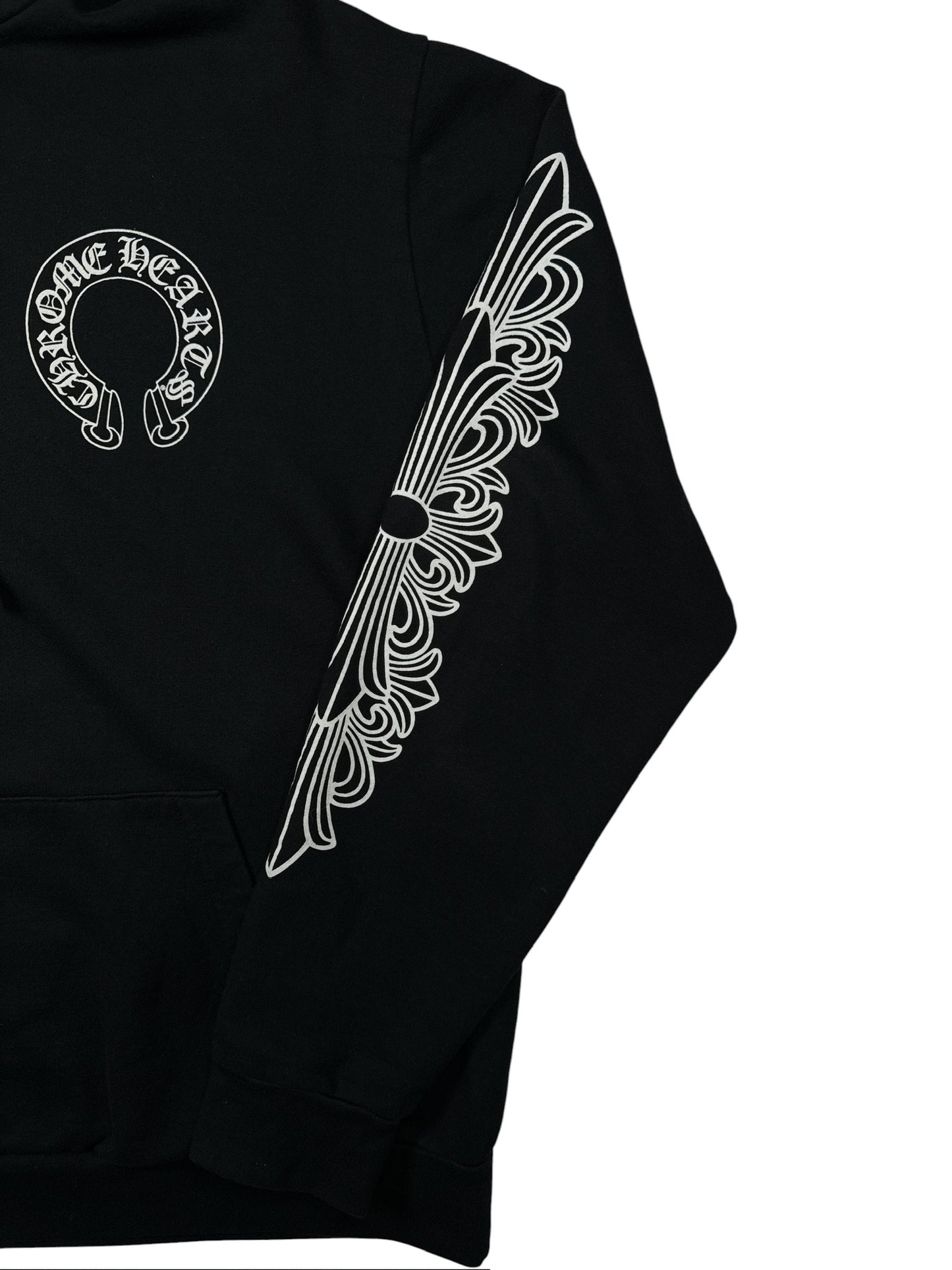 Chrome Hearts Black Horseshoe Floral Cross-Sleeve Hoodie