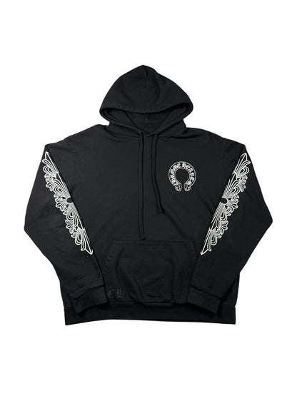 Chrome Hearts Black Horseshoe Floral Cross-Sleeve Hoodie