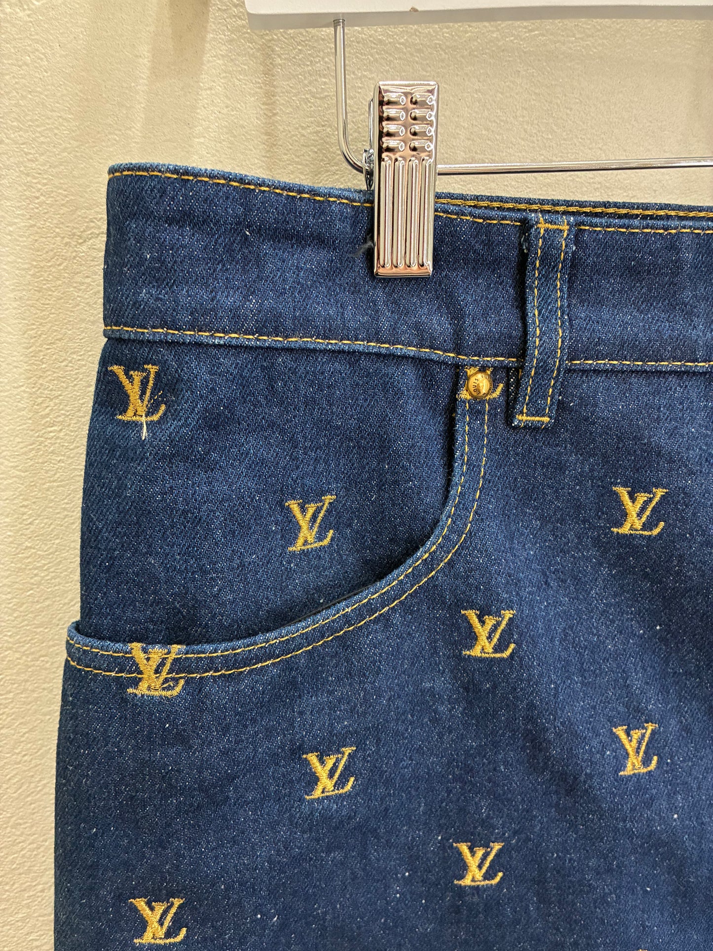 Louis Vuitton Embroidered Signature Denim Shorts