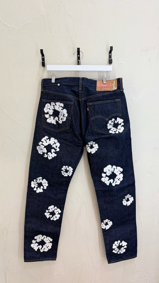 Denim Tears x Levi's Cotton Wreath Print Selvedge Jeans