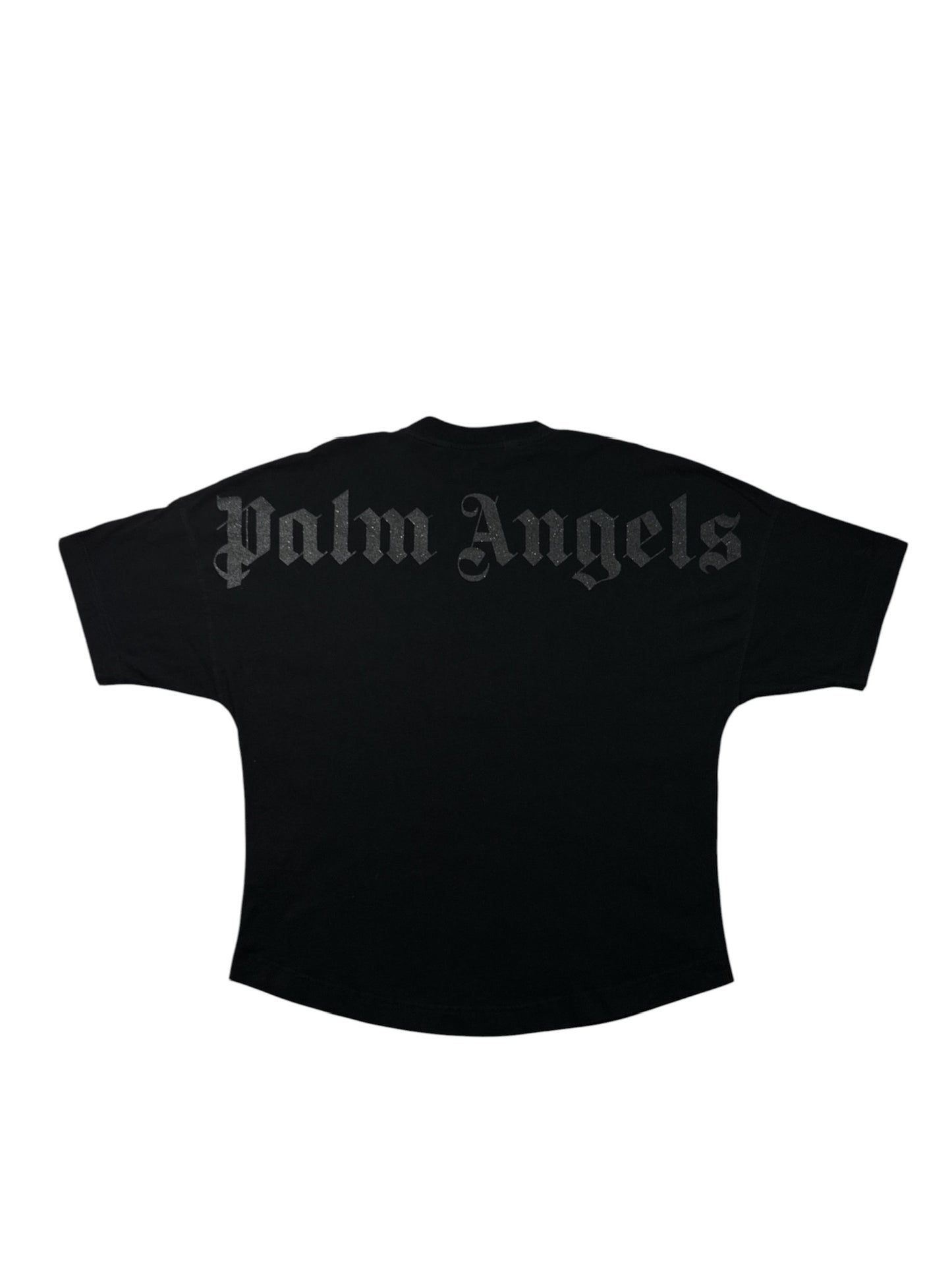 Palm Angels black glitter logo over t-shirt