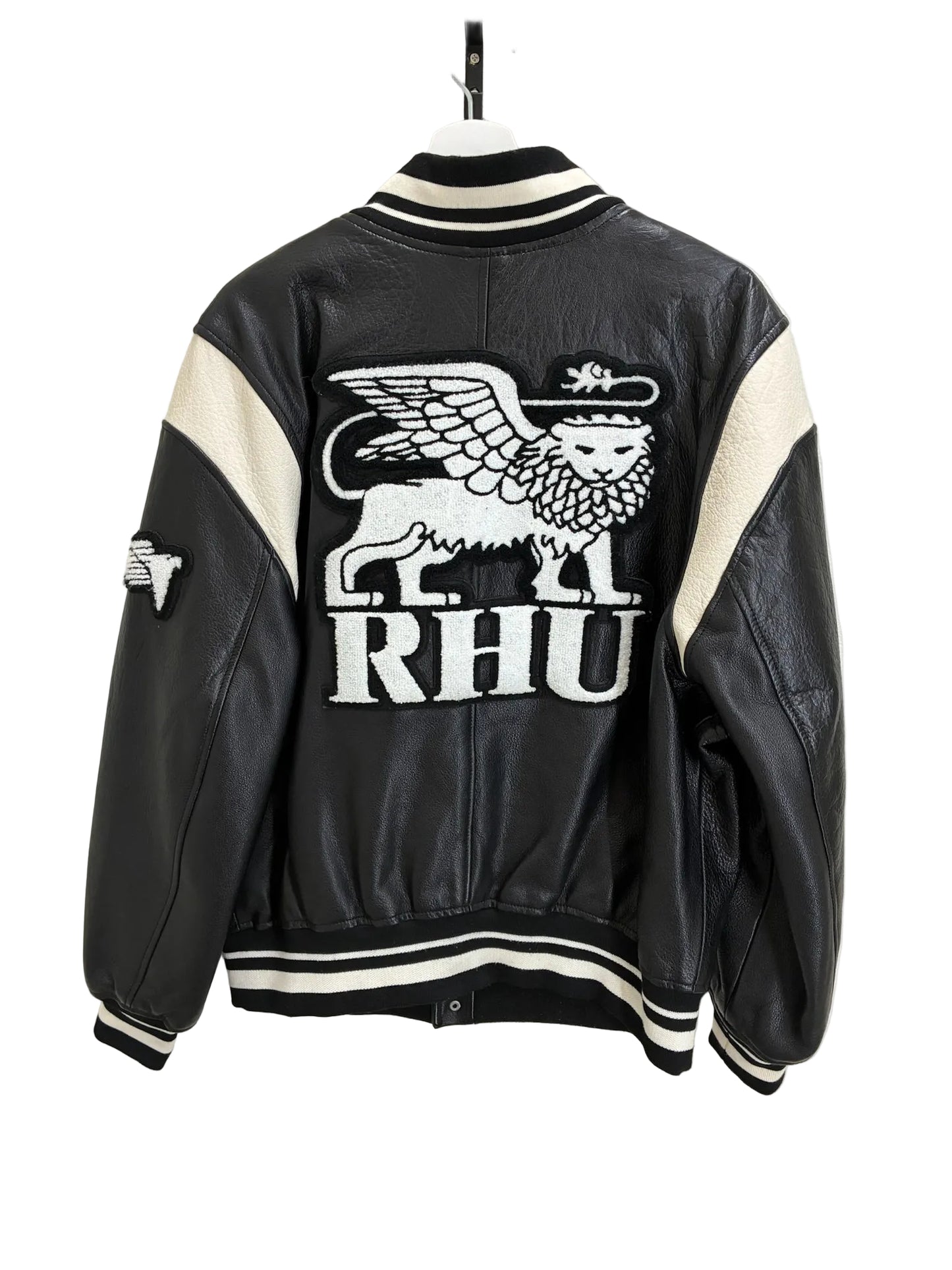Zara x Rhuigi Genuine Leather Varsity Bomber Jacket 'Black and White'