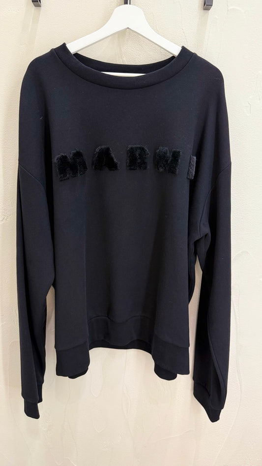 Marni Black Faux-Fur Logo Sweatshirt