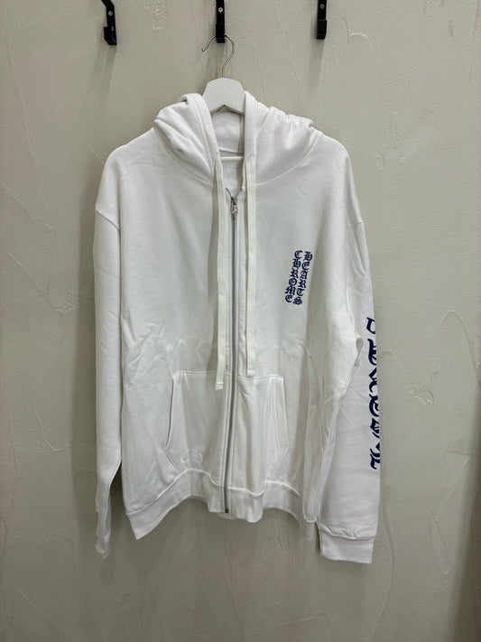 Chrome Hearts Verticale Logo Zip Up Hoodie White