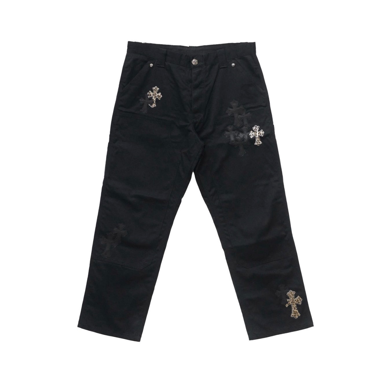 Chrome Hearts Leopard & Black Cross Patch Jeans