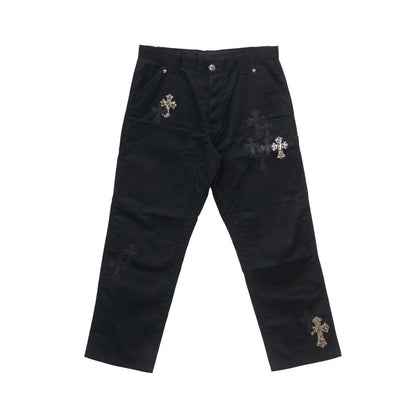 Chrome Hearts Leopard & Black Cross Patch Jeans