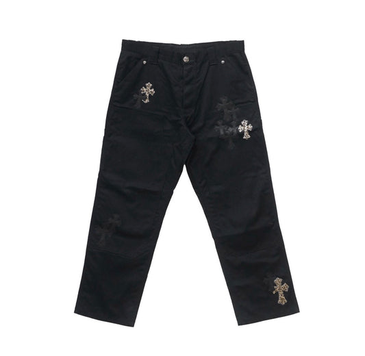 Chrome Hearts Leopard & Black Cross Patch Jeans