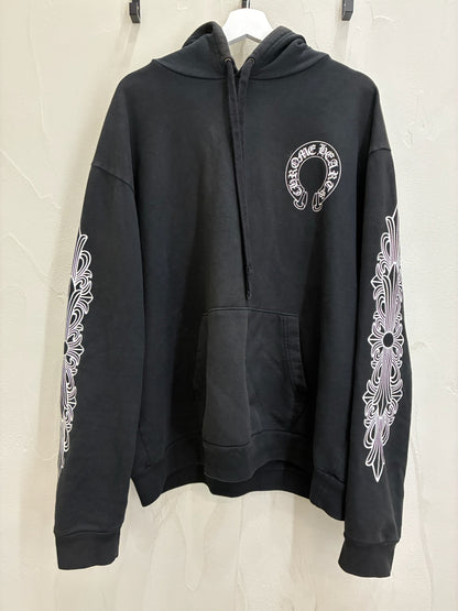 Chrome Hearts Horseshoe Floral Cross Sleeve Hoodie 'Black'