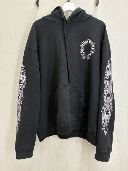 Chrome Hearts Horseshoe Floral Cross Sleeve Hoodie 'Black'