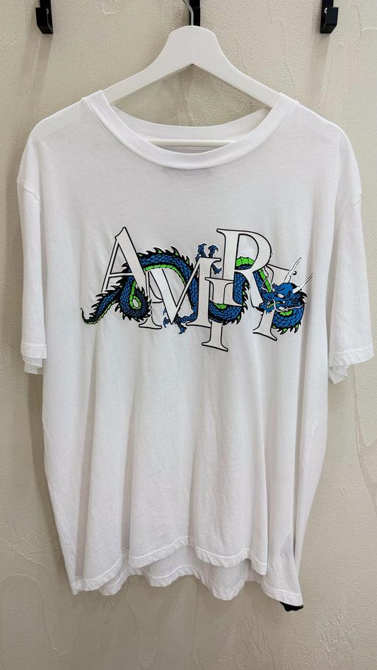 AMIRI White Dragon Cyan Print T-Shirt