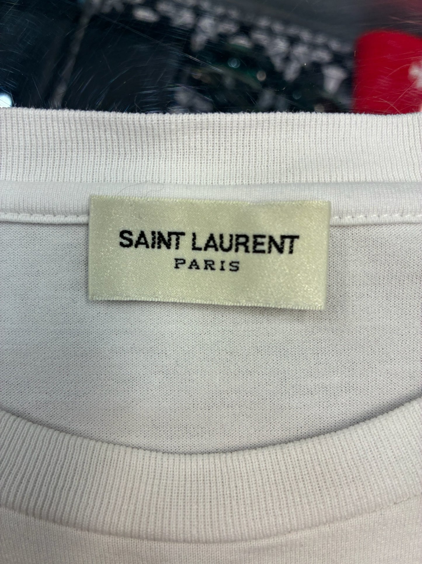 Saint Laurent Paris White Logo Short Sleeve Tee-Shirt