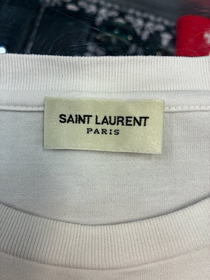 Saint Laurent Paris White Logo Short Sleeve Tee-Shirt
